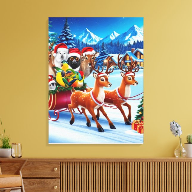 Navidades de Animales Sonrientes Lienzo de Sleigh  (Insitu (Sala de estar))