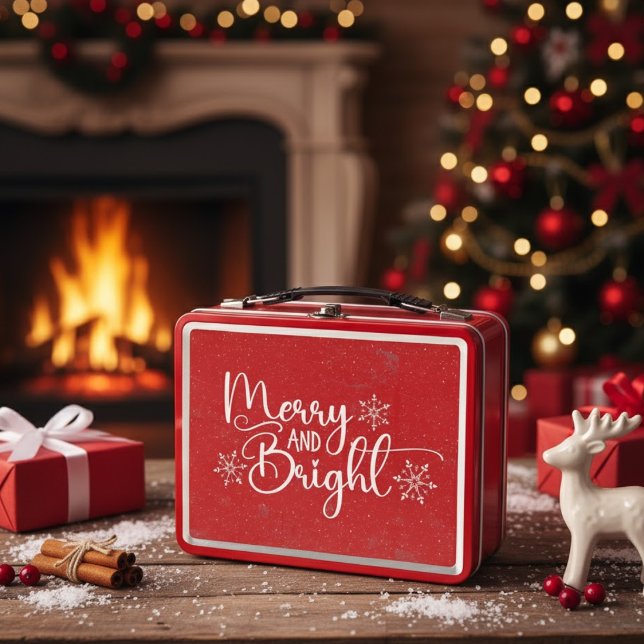 Navidades de Antigüedades Brillantes y Brillantes (Merry and Bright Vintage Antique Christmas Metal Lunch Box)