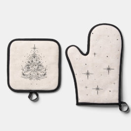 Navidades de árbol sin tiempo Oven Mitt Set | Lino