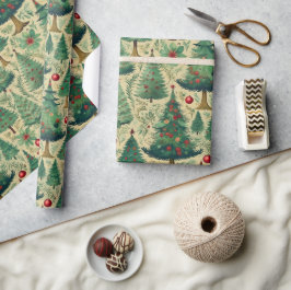 Navidades de árboles de época envolver papel H1004