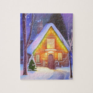 Navidades DE ARTE DE SNOW CABIN JIGSAW PUZZLE
