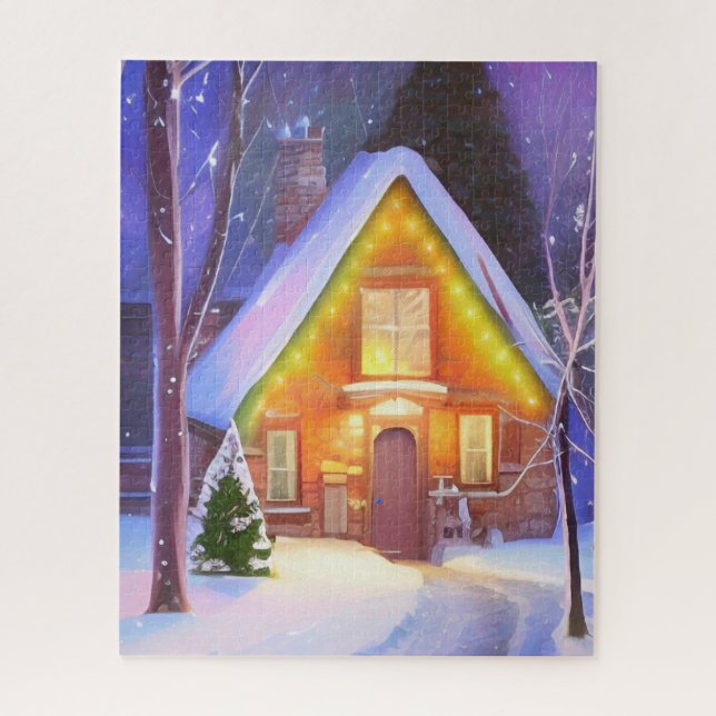Navidades DE ARTE DE SNOWY CABIN JIGSAW PUZZLE (Vertical)