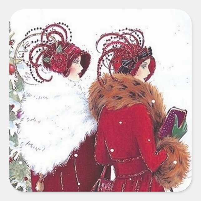 Navidades de arte deco vacaciones damas pegatina r (Anverso)