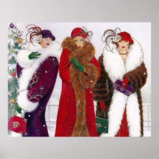 Navidades de arte retro vintage señoras poster (Frente)