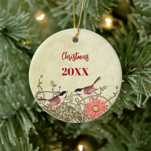 Navidades de Aves Vintage Parejas Foto Ornamento (Árbol)