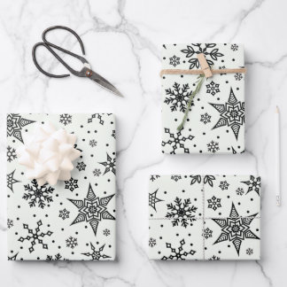 Navidades de Black Snowflakes Patterns Papel envue
