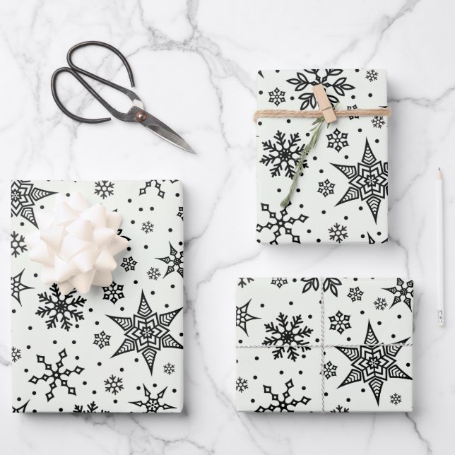 Navidades de Black Snowflakes Patterns Papel envue (Anverso)