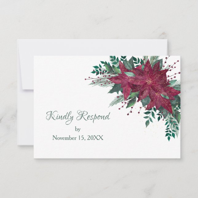 Navidades de Borgoña Poinsettia Wedding RSVP (Anverso)