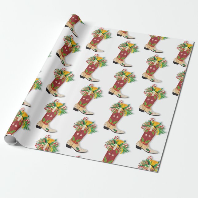 Navidades de botas de vaquero para papel de envolt (Desenrollado)