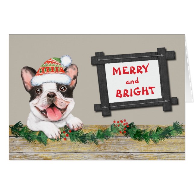 Navidades de Bulldog francés malhumorado y brillan (Anverso (Horizontal))