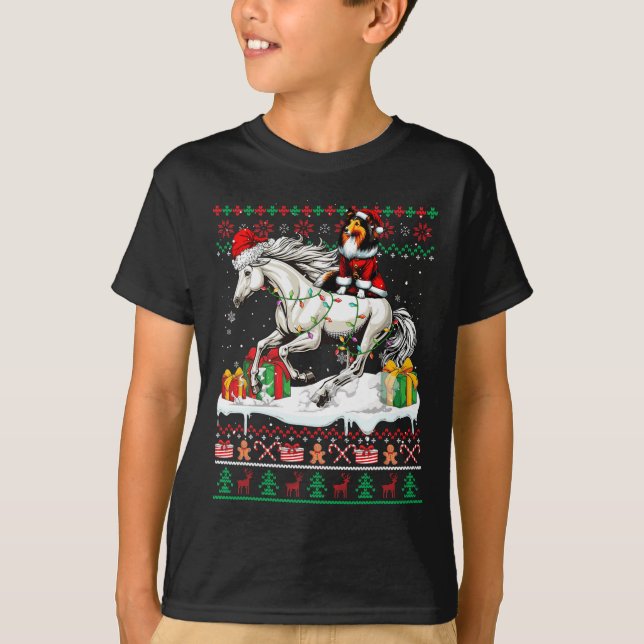 Navidades de caballos de Santa Sheltie Suéter Love (Anverso)