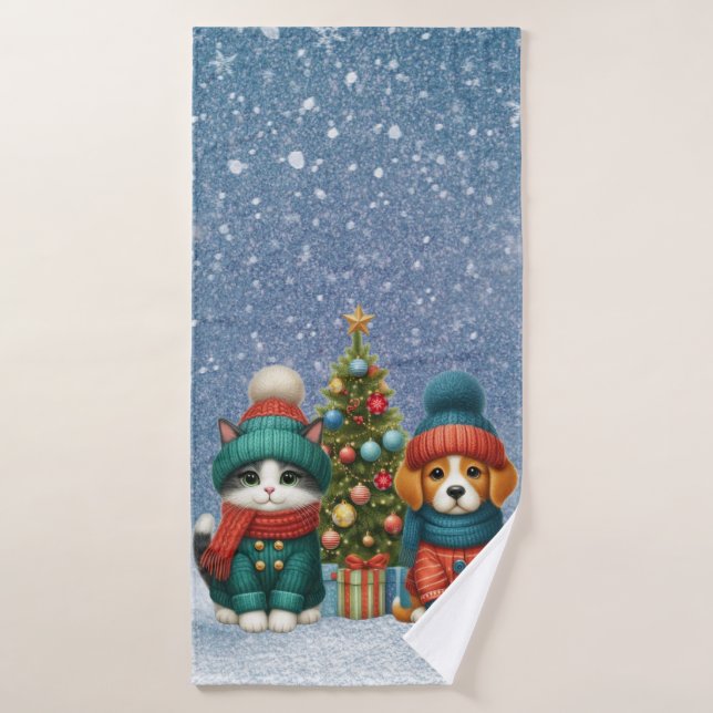 Navidades de cachorro y gatito (Toalla de baño)