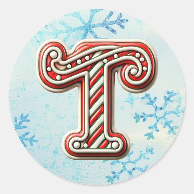 Navidades de Candy Cane Pegatina "T", franjas fest (Anverso)