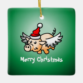 Navidades de cerdo voladores Ornamento cerámico