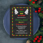 Navidades de Chalkboard Invitación para el almuerz<br><div class="desc">Esta divertida invitación a los Navidades a comer o a almorzar incluye un fondo de pizarra para ver la luz de las luces de colores alrededor de la invitación. Como punto central, dos árboles blancos de Navidad flanquean las palabras "Come Bebida y Sé Feliz". Rojo, verde, amarillo y blanco hacen...</div>