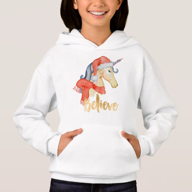 Navidades de chica Unicorn cree sudadera encapucha (Anverso)