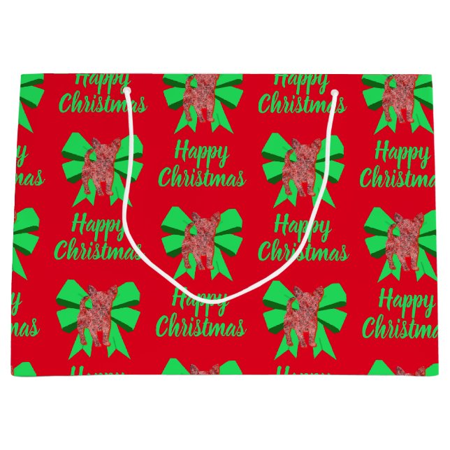 Navidades de Chihuahua Perro y Green Bow Bolsa de  (Anverso)