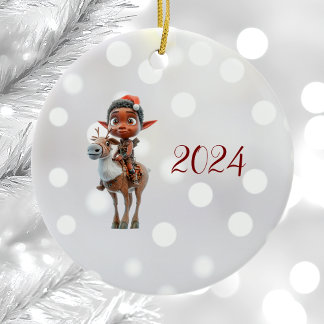 Navidades de ciclismo de renos ornamento cerámico 