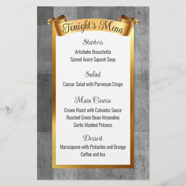 Navidades de cocina de Faux gold menú de la cena (Anverso)