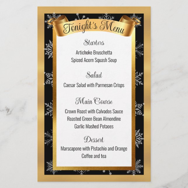 Navidades de cocina de Faux gold menú de la cena (Anverso)