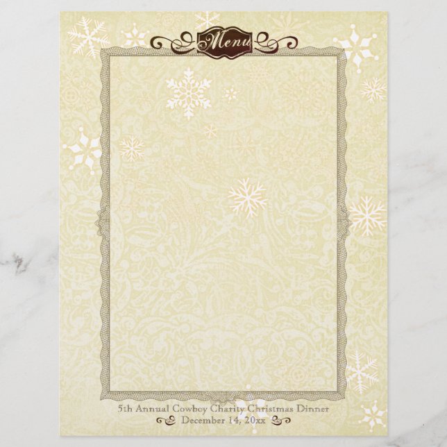 Navidades de copo de nieve Damask membrete del men (Anverso)
