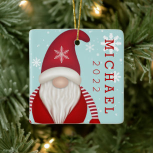 Navidades de copo de nieve Gnome Ornamento cerámic