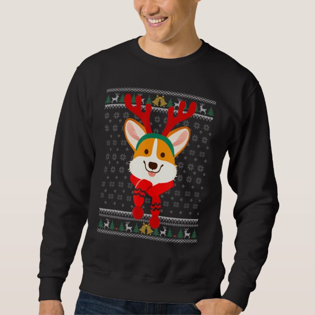 Navidades de Corgi reno Suéter fea escarf Holida (Anverso)