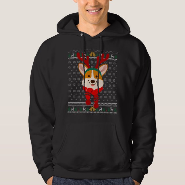 Navidades de Corgi reno Suéter fea escarf Holida (Anverso)
