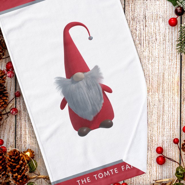 Navidades de corte nombre genoma rojo y blanco (A cute Christmas gnome with a hat on his head. Just add your name to the stripe that is red)