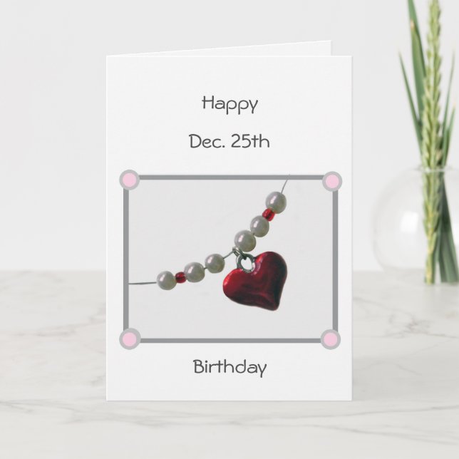 Navidades de cumpleaños Bead Heart 2 Tarjeta de va (Anverso)