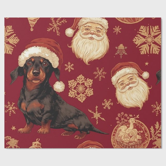 Navidades de Dachshund envolviendo papel (Superficie plana)