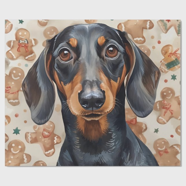 Navidades de Dachshund envolviendo papel (Superficie plana)