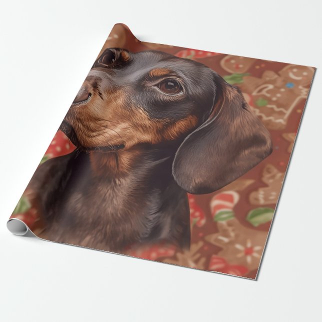 Navidades de Dachshund envolviendo papel (Desenrollado)