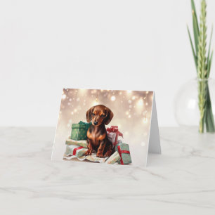 Navidades de Dachshund reciben una tarjeta de salu