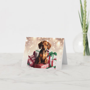 Navidades de Dachshund reciben una tarjeta de salu