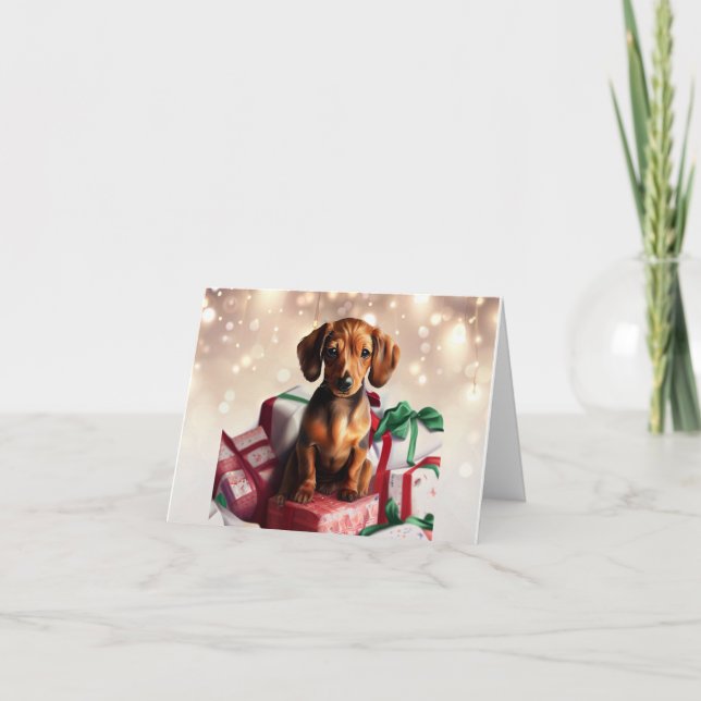Navidades de Dachshund reciben una tarjeta de salu (Anverso)