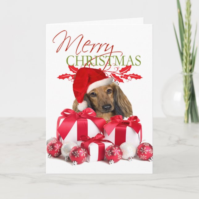Navidades de Dachshund saludando tarjetas (Anverso)