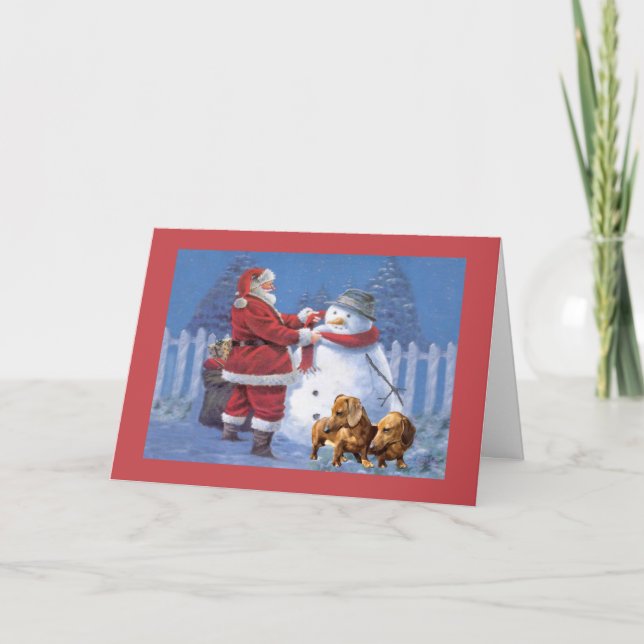 Navidades de Dachshund Tarjeta Santa Snowman (Anverso)