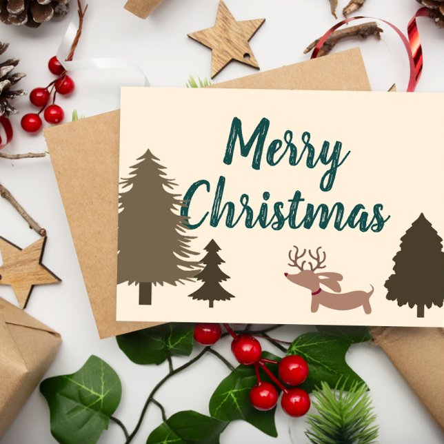 Navidades de Dachshund Tarjetas Perro Viejer (Wiener dog Rustic Merry Christmas Card)
