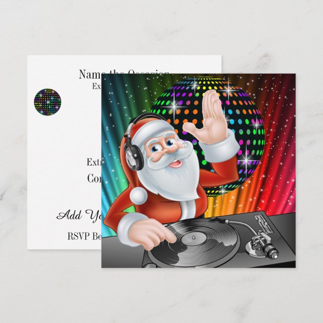 Navidades de discoteca de Santa DJ / Invitación de (Anverso / Reverso)