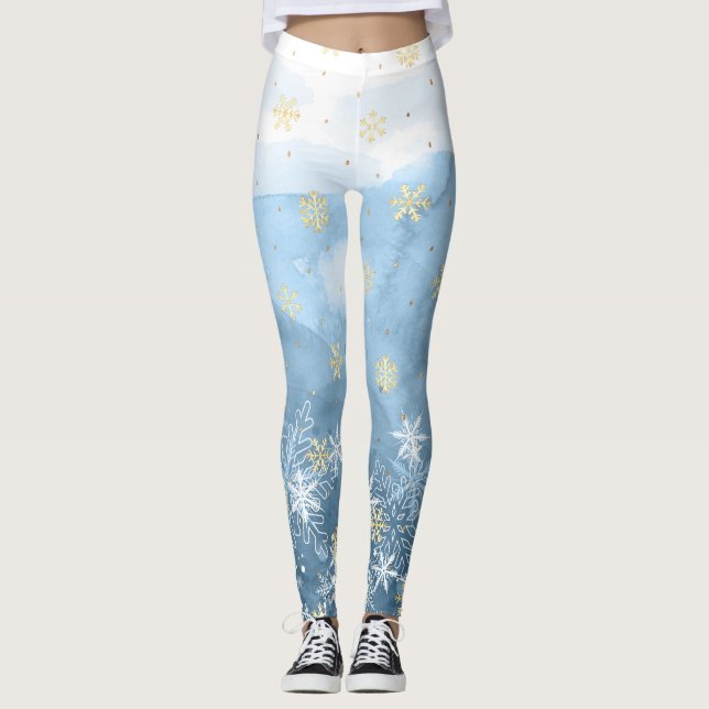 Navidades de diseño Snowflakes Leggings (Anverso)
