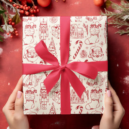 Navidades de Doodle Rojo Retro Envuelto Papel