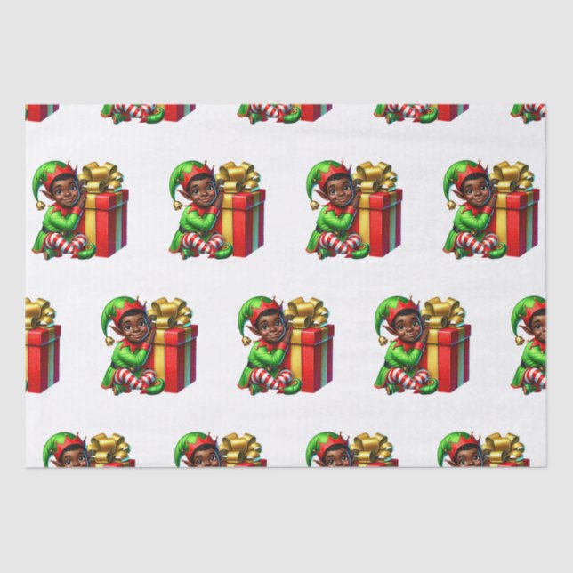 Navidades de elfos afroamericanos en papel de deba (Anverso)