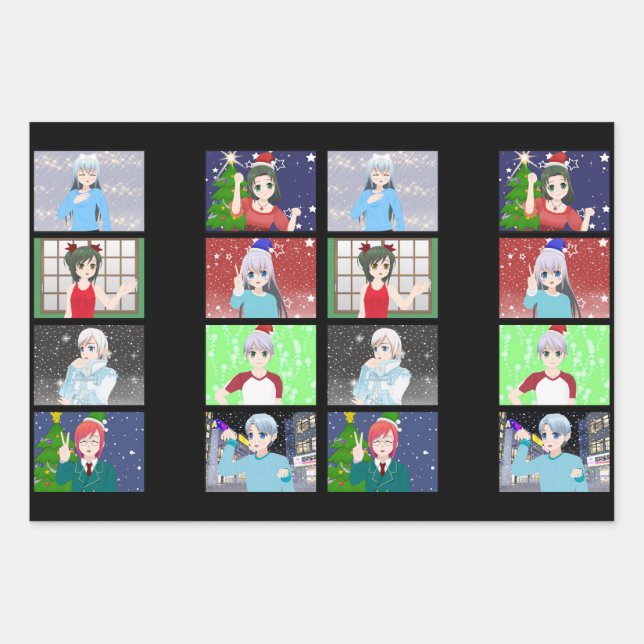 Navidades de estilo animado/hoja de papel de embal (Anverso)