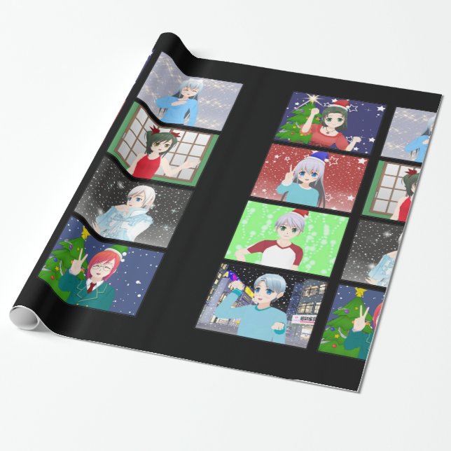 Navidades de estilo anime envolviendo papel (Desenrollado)