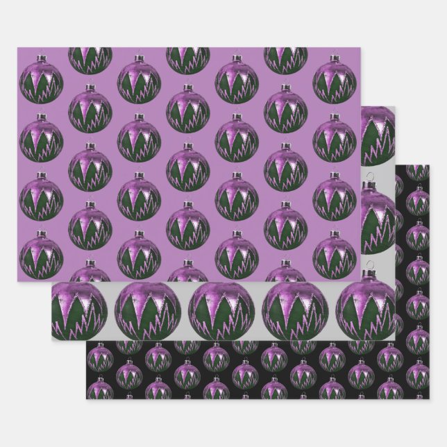 Navidades de estilo retro morado Papel de envolvim (Set)