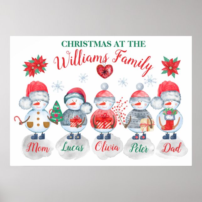 Navidades de familia arte Watercolor Snowmen (Frente)