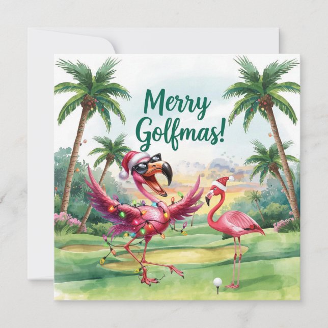 Navidades de Flamingo Golfer en el campo de golf (Anverso)