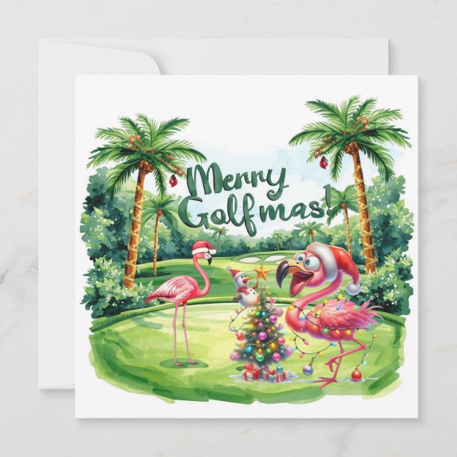 Navidades de Flamingo Golfer en el campo de golf (Anverso)