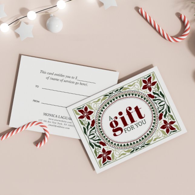 NAVIDADES DE FLORES DE FLORES DE MARRÓN VERDE RETR (Retro Victorian-Style Gift Card with Intricate Foliage and Brown Floral Designs)